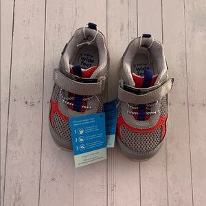 Stride Rite -Marcel Gray /Red Sneakers with Breathable Mesh and Velcro Closure